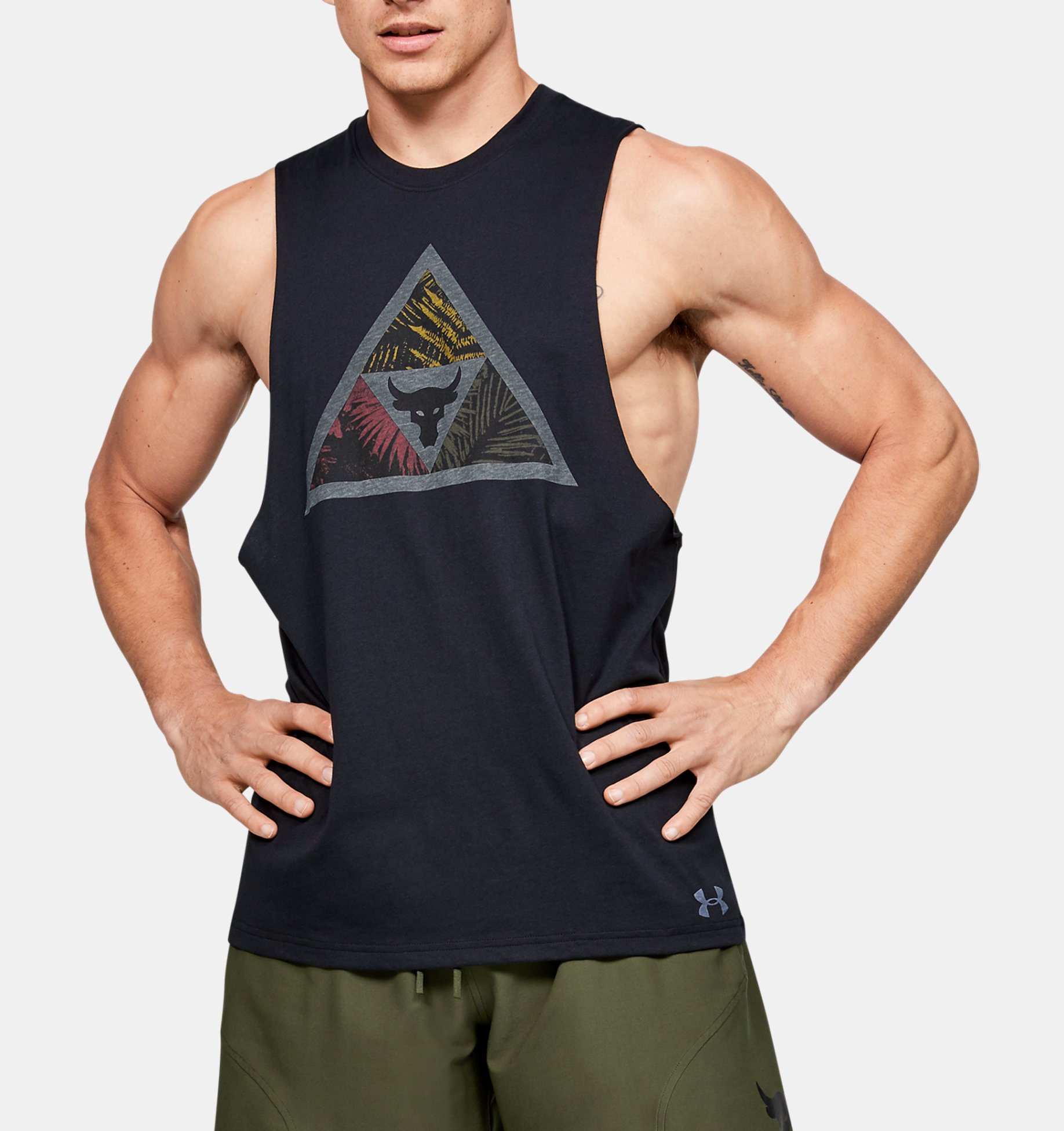 Under Armour UA Project Rock Tank Muscle Fit Mens Sleeveless Grey Vest 